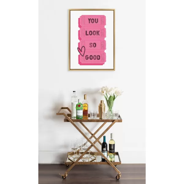 imageKate and Laurel Sylvie You Look So Good Pink Tickets Framed Canvas Wall Art by Alli Standefer 18x24 Bright Gold Admission Ticket Art for WallBright Gold