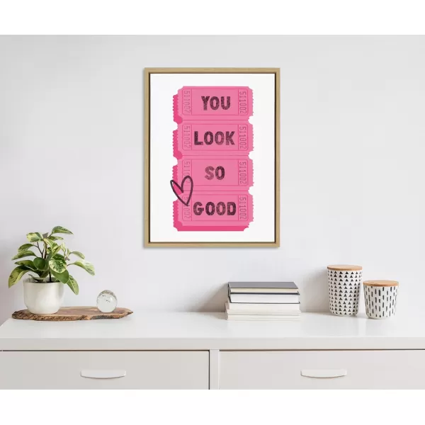 imageKate and Laurel Sylvie You Look So Good Pink Tickets Framed Canvas Wall Art by Alli Standefer 18x24 Bright Gold Admission Ticket Art for WallNatural