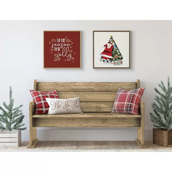 imageKate and Laurel x Border Bloom Tis The Season Framed Canvas Wall Art 22x22 Natural Decorative Red and Gold Holiday Art for Wall