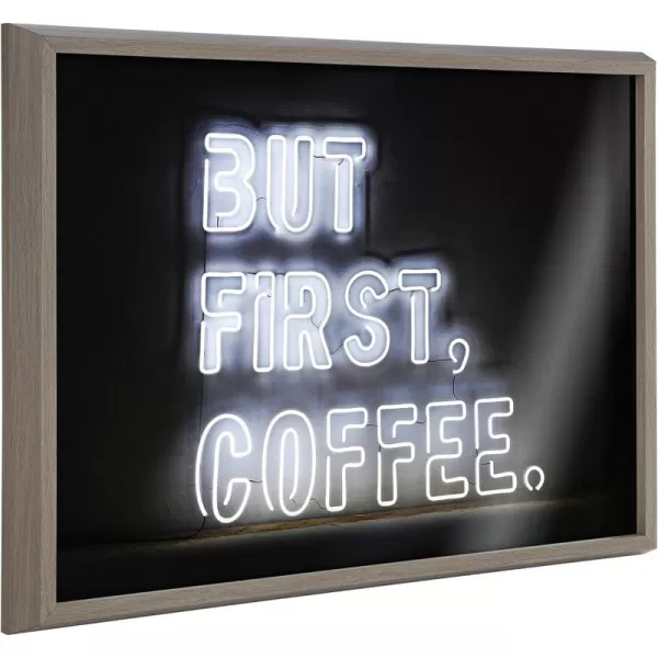 imageKate and Laurel Blake But First Coffee Neon Sign Framed Printed Glass Wall Art by The Creative Bunch Studio 18x24 Gray Modern Kitchen Coffee Shop Wall Dcor