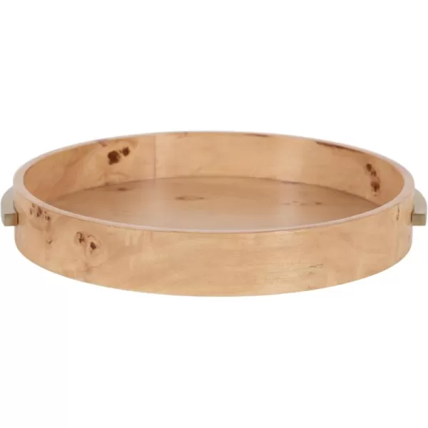 imageKate and Laurel Burlock Modern Decorative Burlwood Round Tray with Handles 15 x 15 Natural Wood and Gold Transitional Circle Tray for Use as Entryway Tray Decor or Ottoman Serving Tray