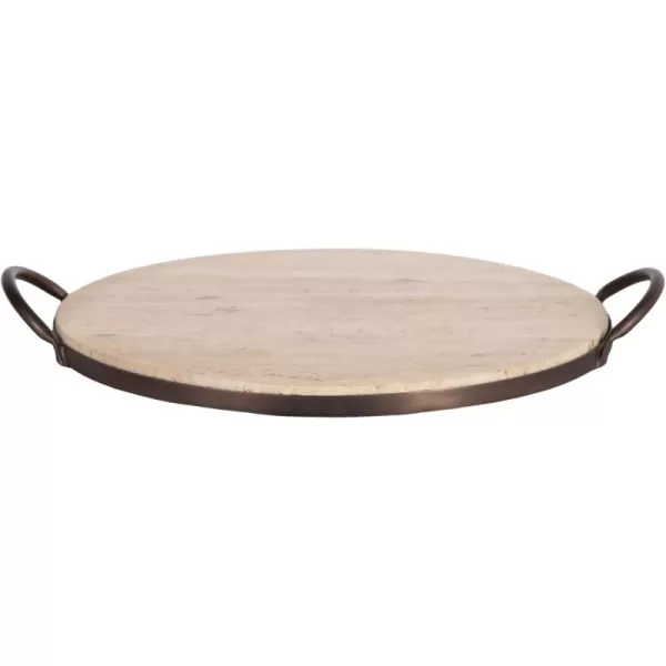 imageKate and Laurel Hazeltine Round Travertine Serving Tray with Handles 14 x 16 Natural Travertine and Bronze Transitional FoodSafe Stone Circle Tray for Coffee Table Tray or Charcuterie Board