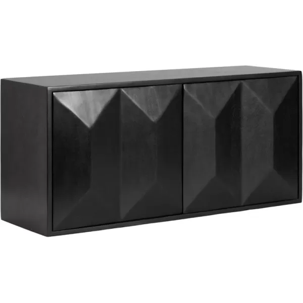 imageKate and Laurel Ranier Modern Wooden TwoDoor Wall Cabinet 30 x 10 x 14 Black Decorative Storage Cabinet with Dimensional Face for Use as Floating Nightstand or Floating TV ShelfBlack