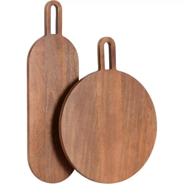imageKate and Laurel Staven Transitional TwoPiece Serving Boards Set 7 x 22 and 14 x 18 Walnut Brown Modern FoodSafe Charcuterie Boards from Solid Mango Wood for Use as Kitchen Countertop Decor