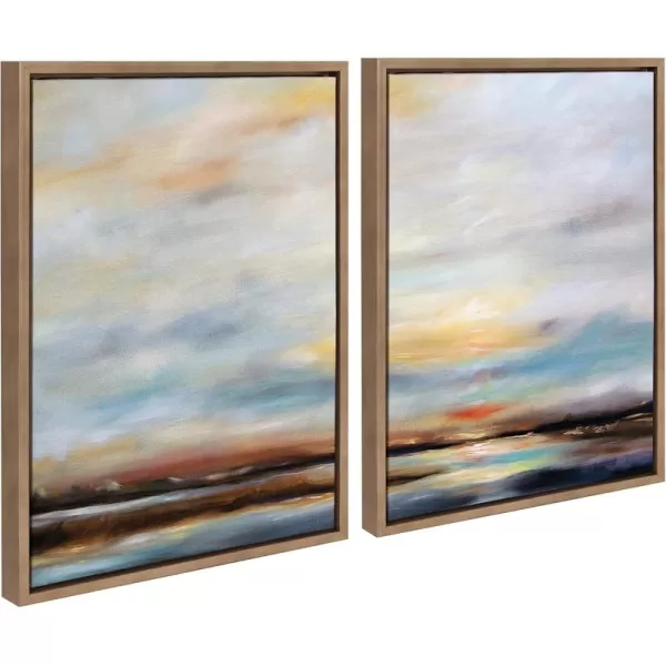 imageKate and Laurel Sylvie Carolina Sunset Diptych Framed Canvas Wall Art Set by Mary Sparrow 2 piece 18x24 Gold Natural Beach Landscape Art Set for Home Wall DcorGold