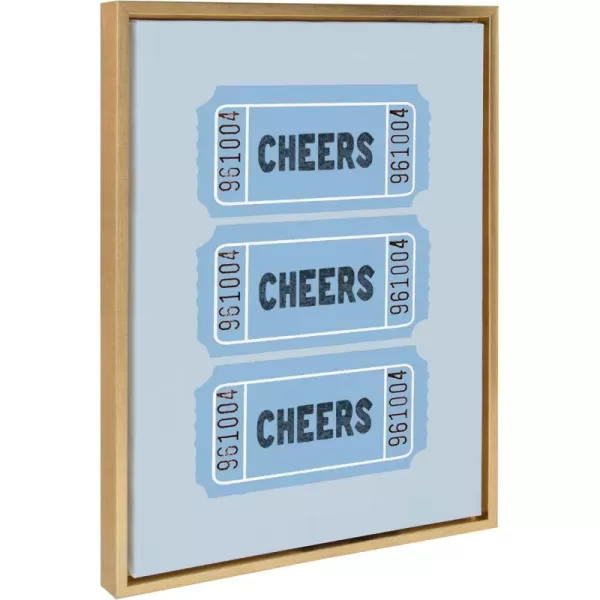 imageKate and Laurel Sylvie Cheers Blue Ticket Framed Canvas Wall Art by Alli Standefer 18x24 Bright Gold Admission Ticket Art for Wall