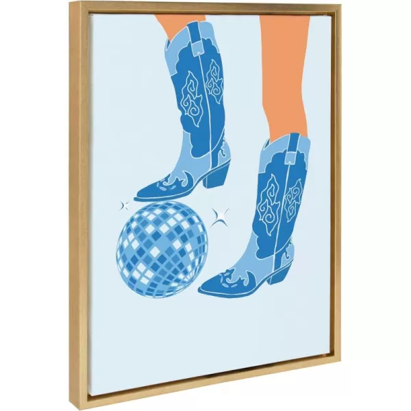 imageKate and Laurel Sylvie Disco Cowgirl Blue Framed Canvas Wall Art by Honey Island Studio 18x24 Bright Gold Cowgirl Boots Art for Wall