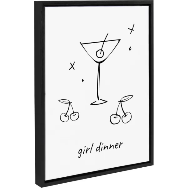 imageKate and Laurel Sylvie Girl Dinner Framed Canvas Wall Art by Honey Island Studio 18x24 Bright Gold Cute Martini Glass Art for WallBlack