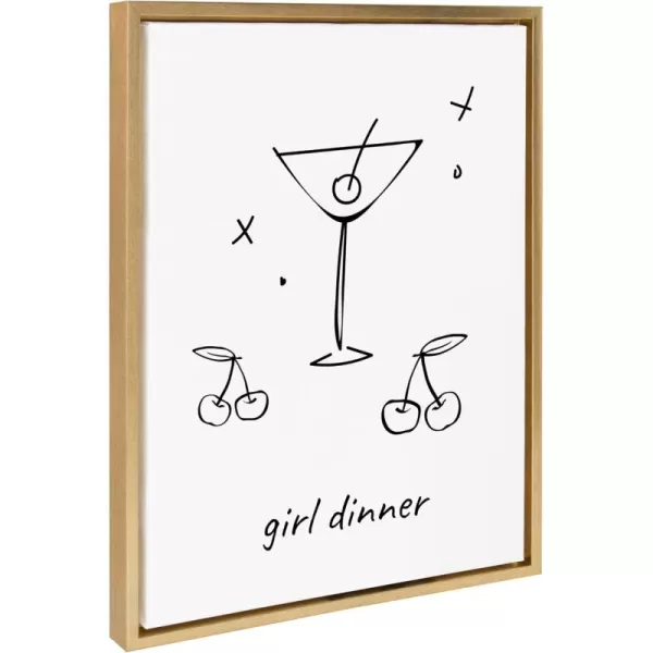 imageKate and Laurel Sylvie Girl Dinner Framed Canvas Wall Art by Honey Island Studio 18x24 Bright Gold Cute Martini Glass Art for WallBright Gold