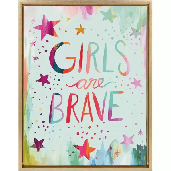 imageKate and Laurel Sylvie Girls are Brave Framed Canvas Wall Art by Jessi Raulet of Ettavee 18x24 Gold Inspirational Wall Decor