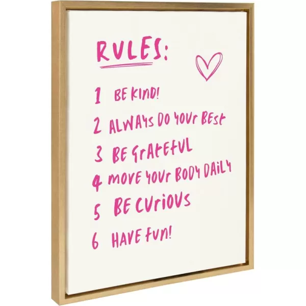 imageKate and Laurel Sylvie House Rules Framed Canvas Wall Art by Honey Island Studio 18x24 Natural Cute Pink House Rules Art for WallBright Gold