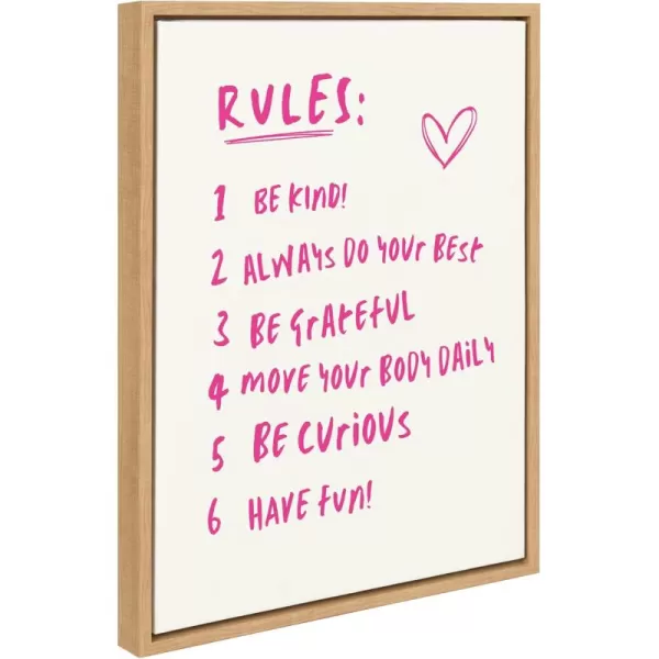 imageKate and Laurel Sylvie House Rules Framed Canvas Wall Art by Honey Island Studio 18x24 Natural Cute Pink House Rules Art for WallNatural