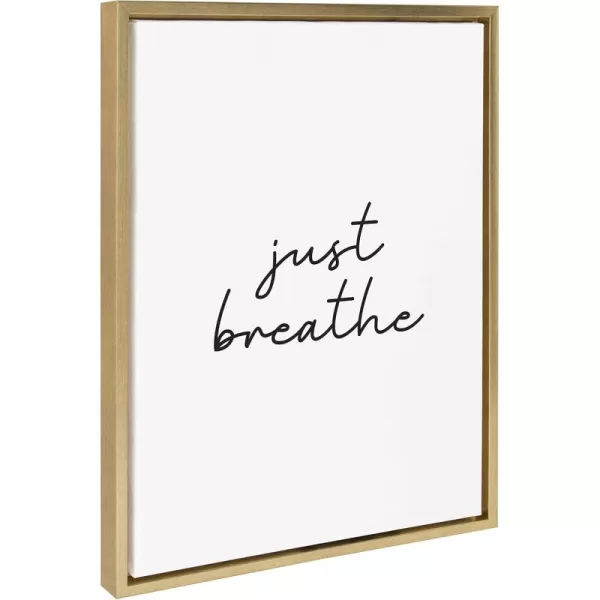 imageKate and Laurel Sylvie Just Breathe Black and White Framed Canvas Wall Art by The Creative Bunch Studio 18x24 Gold Simple Motivational Art Self Care Wall DcorGold