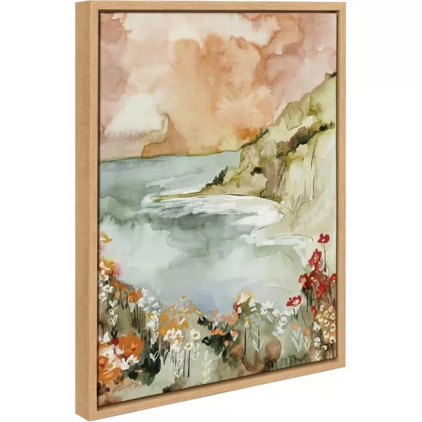 imageKate and Laurel Sylvie Landscape 04 Framed Canvas Wall Art by Annie Quigley 18x24 White Soft Watercolor Nature Landscape with Lake Art for Wall DcorNatural