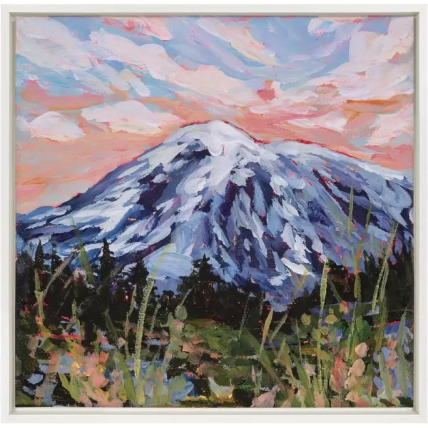 imageKate and Laurel Sylvie Mount Rainier Framed Canvas Wall Art by Emily Kenney 22x22 White Colorful Landscape Art
