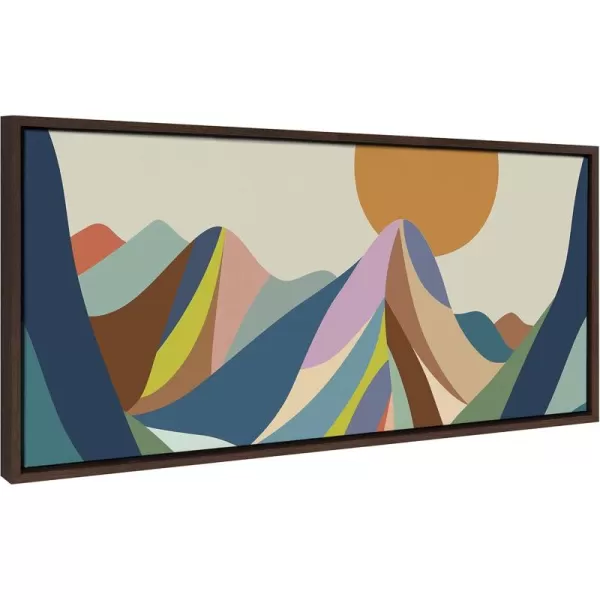 imageKate and Laurel Sylvie Mountains Crop Framed Canvas Wall Art by Rachel Lee of My Dream Wall 18x40 Brown Midcentury Modern Abstract LandscapeBrown