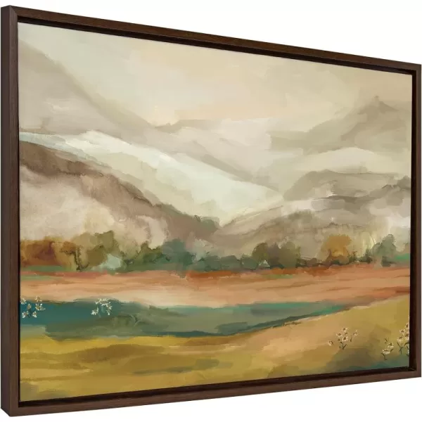 imageKate and Laurel Sylvie Mountainscape Framed Canvas Wall Art by Annie Quigley 23x33 Brown Watercolor Mountain Art for WallBrown