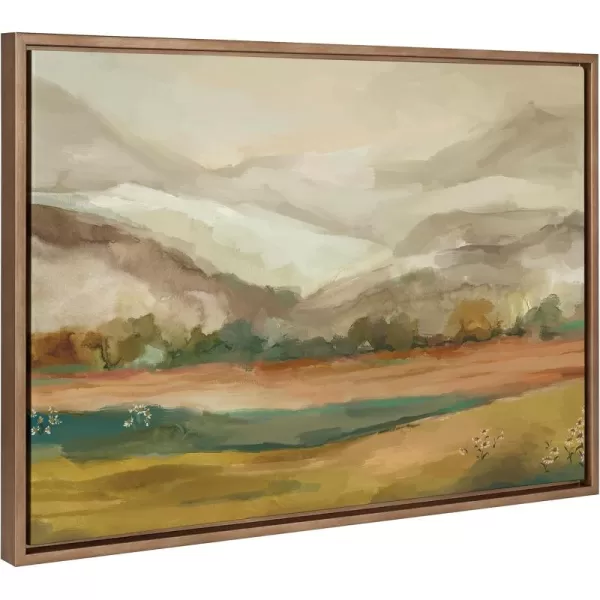 imageKate and Laurel Sylvie Mountainscape Framed Canvas Wall Art by Annie Quigley 23x33 Brown Watercolor Mountain Art for WallGold