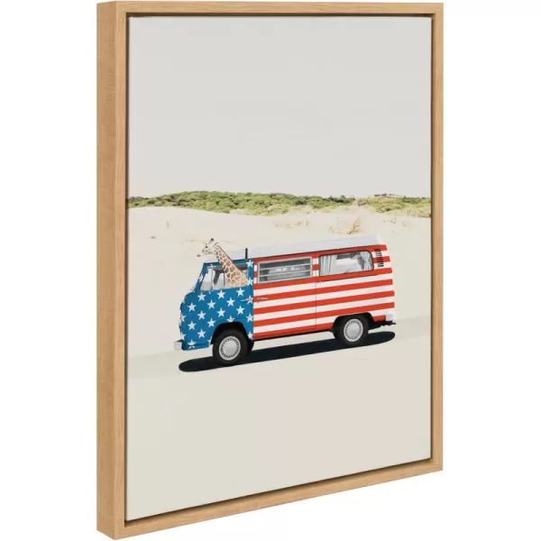 imageKate and Laurel Sylvie USA Retro Beach Van Framed Canvas Wall Art by July Art Prints 23x33 Natural Coastal Fourth of July Decor for WallNatural