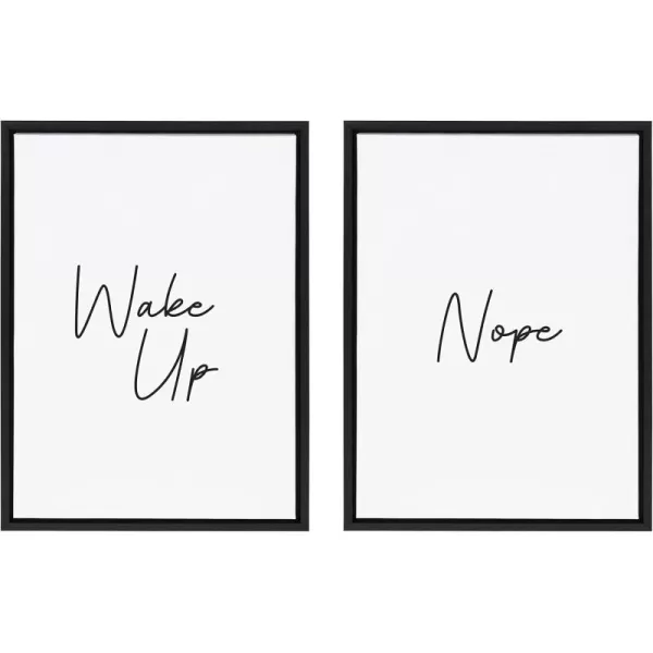 imageKate and Laurel Sylvie Wake Up and Nope Framed Canvas Wall Art Set by The Creative Bunch Studio 2 Piece 18x24 Natural Decorative Humor Art for WallBlack