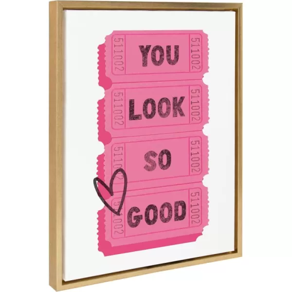 imageKate and Laurel Sylvie You Look So Good Pink Tickets Framed Canvas Wall Art by Alli Standefer 18x24 Bright Gold Admission Ticket Art for WallBright Gold