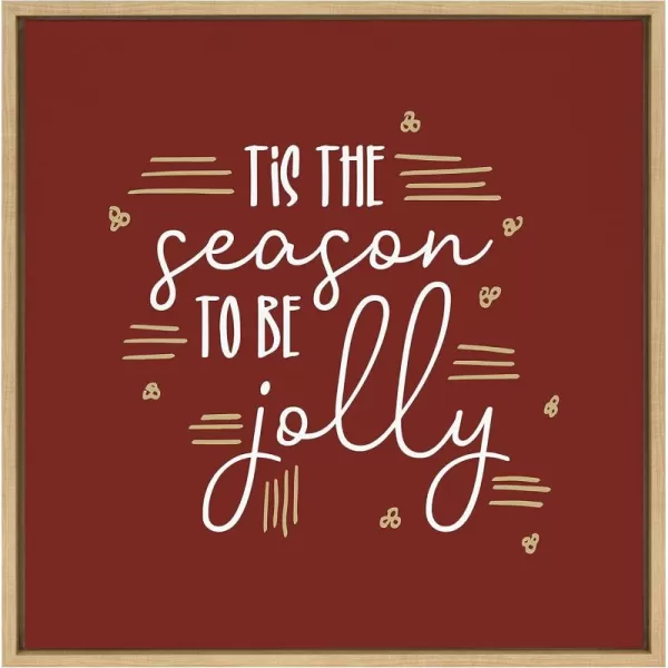 imageKate and Laurel x Border Bloom Tis The Season Framed Canvas Wall Art 22x22 Natural Decorative Red and Gold Holiday Art for Wall