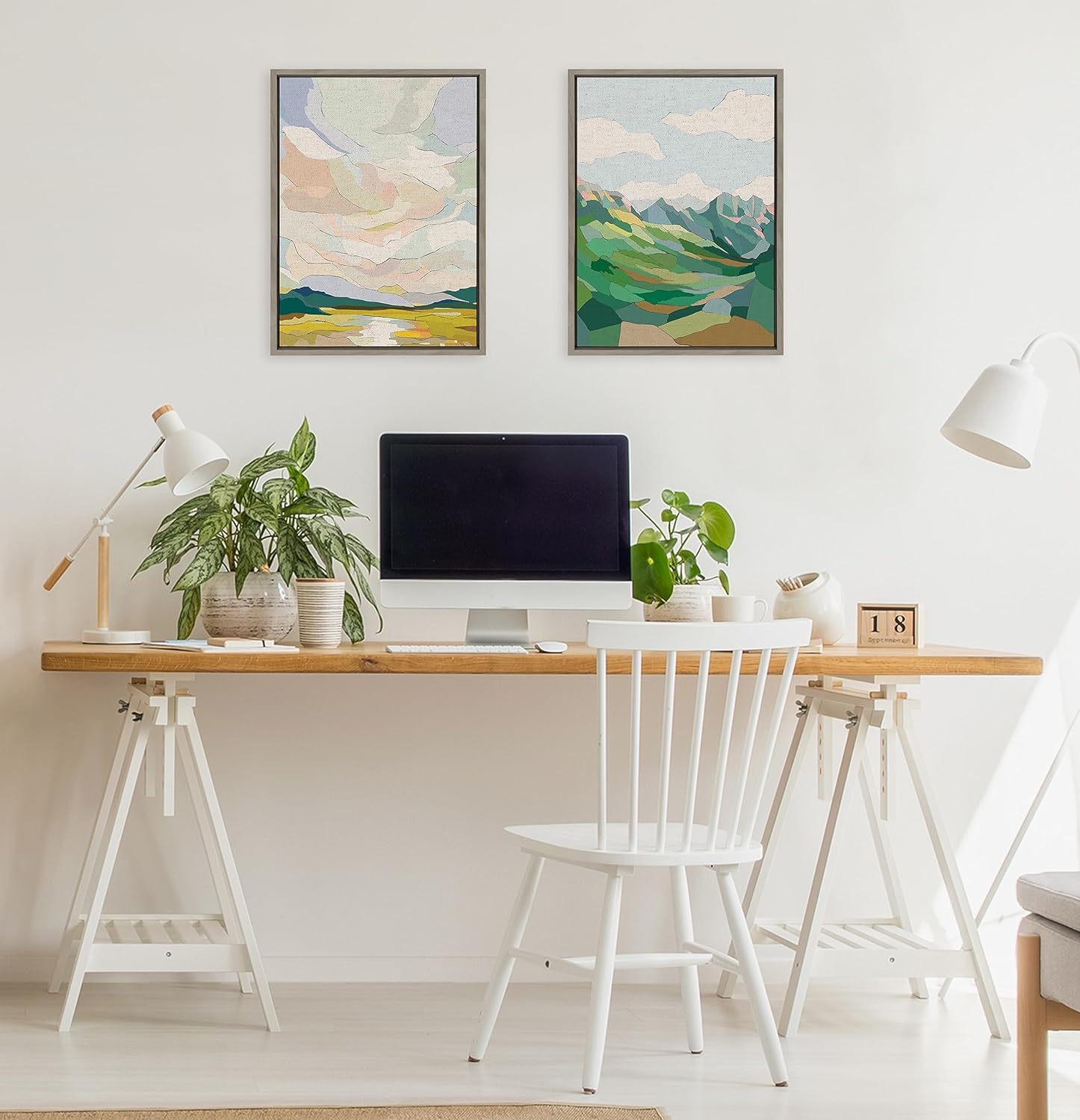 imageKate and Laurel Sylvie Autumn Sky Framed Canvas Wall Art by Nikita Jariwala 18x24 Natural Soft Colorful Nature Landscape Art for Wall Home DecorGray