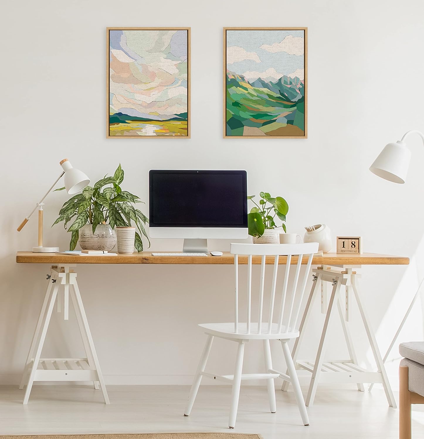 imageKate and Laurel Sylvie Autumn Sky Framed Canvas Wall Art by Nikita Jariwala 18x24 Natural Soft Colorful Nature Landscape Art for Wall Home DecorNatural