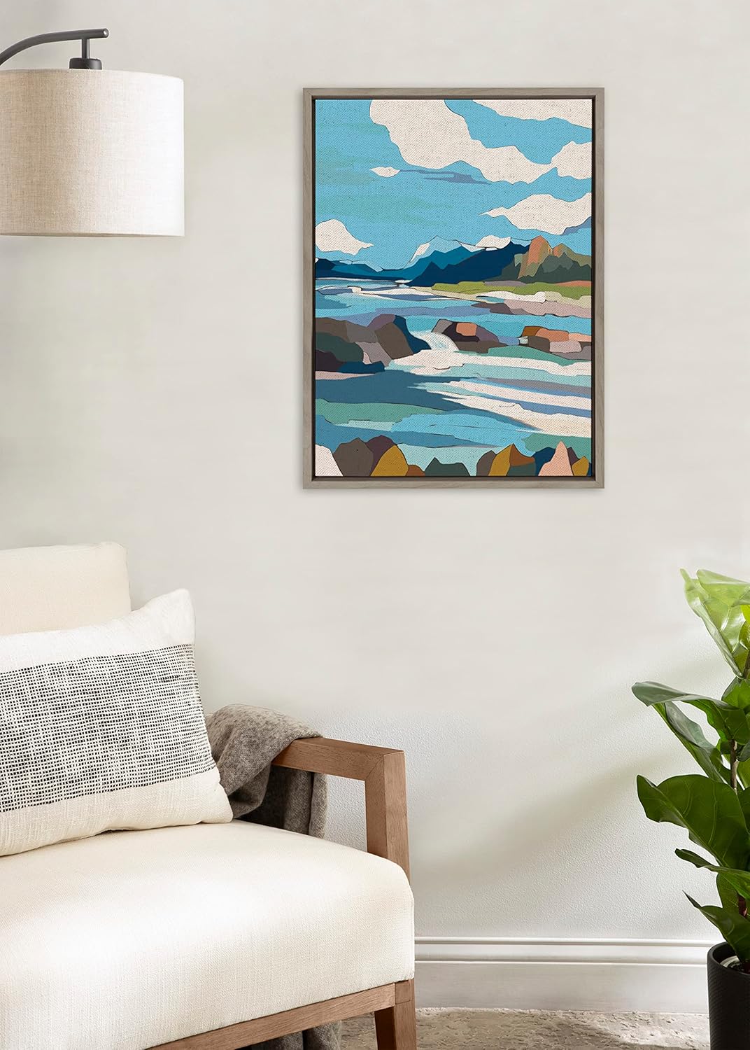imageKate and Laurel Sylvie Brienz Framed Canvas Wall Art by Nikita Jariwala 18x24 Natural Soft Colorful Nature Landscape Art for Wall Home DcorGray