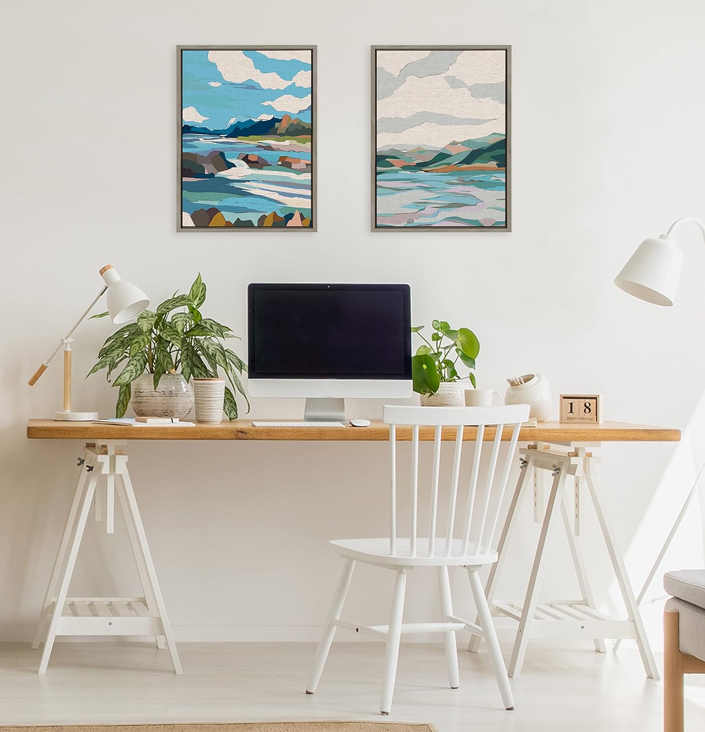 imageKate and Laurel Sylvie Dal Lake Framed Canvas Wall Art by Nikita Jariwala 18x24 Natural Soft Colorful Nature Landscape Art for Wall Home DecorGray