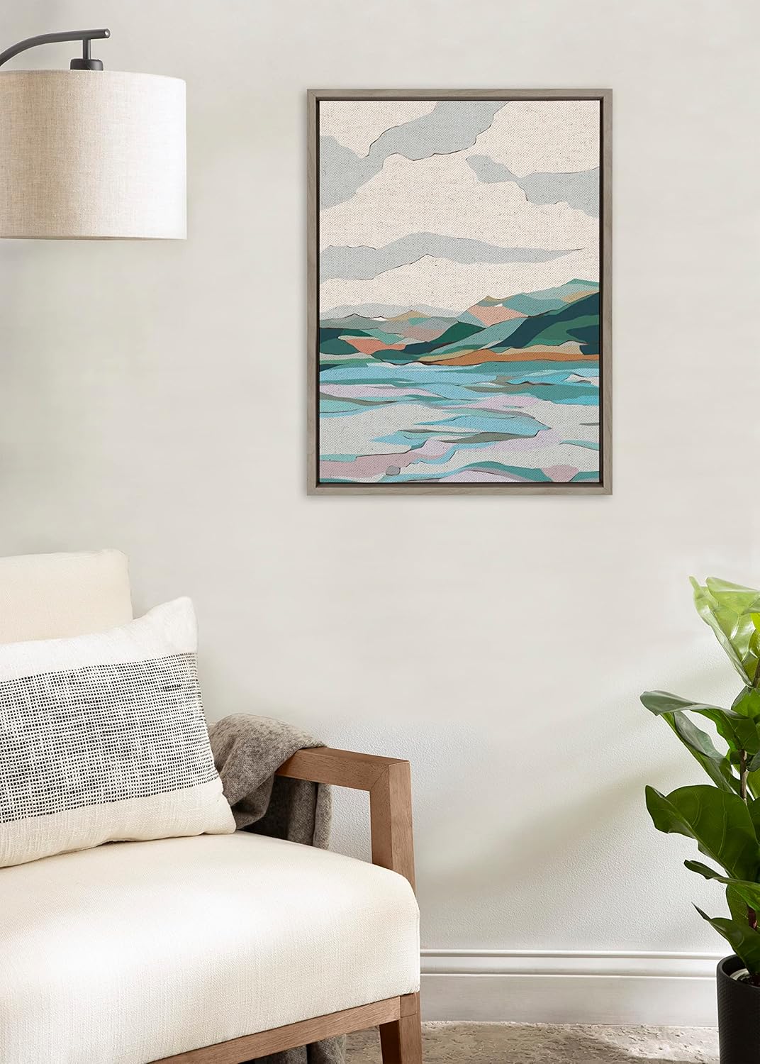imageKate and Laurel Sylvie Dal Lake Framed Canvas Wall Art by Nikita Jariwala 18x24 Natural Soft Colorful Nature Landscape Art for Wall Home DecorGray