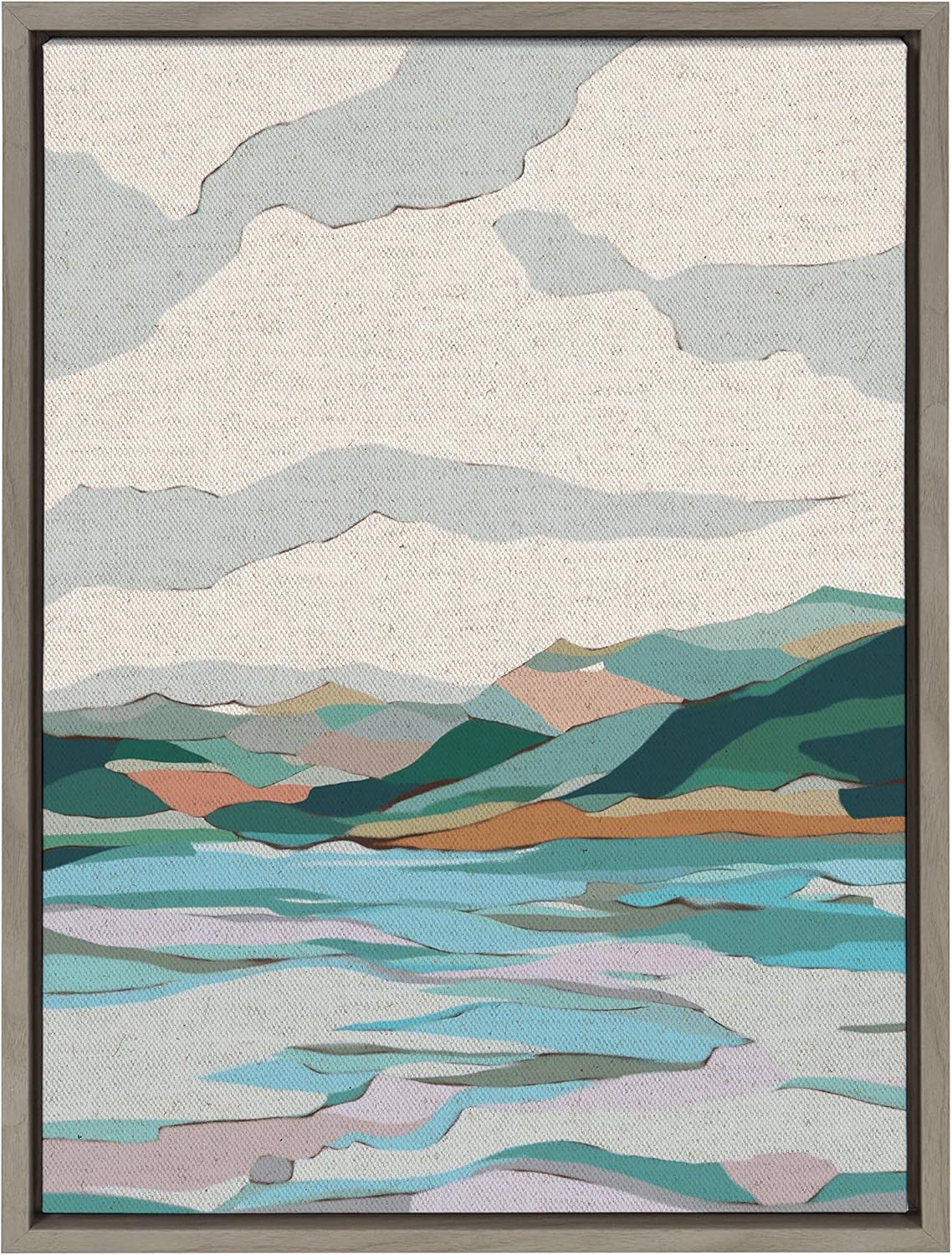 imageKate and Laurel Sylvie Dal Lake Framed Canvas Wall Art by Nikita Jariwala 18x24 Natural Soft Colorful Nature Landscape Art for Wall Home DecorGray