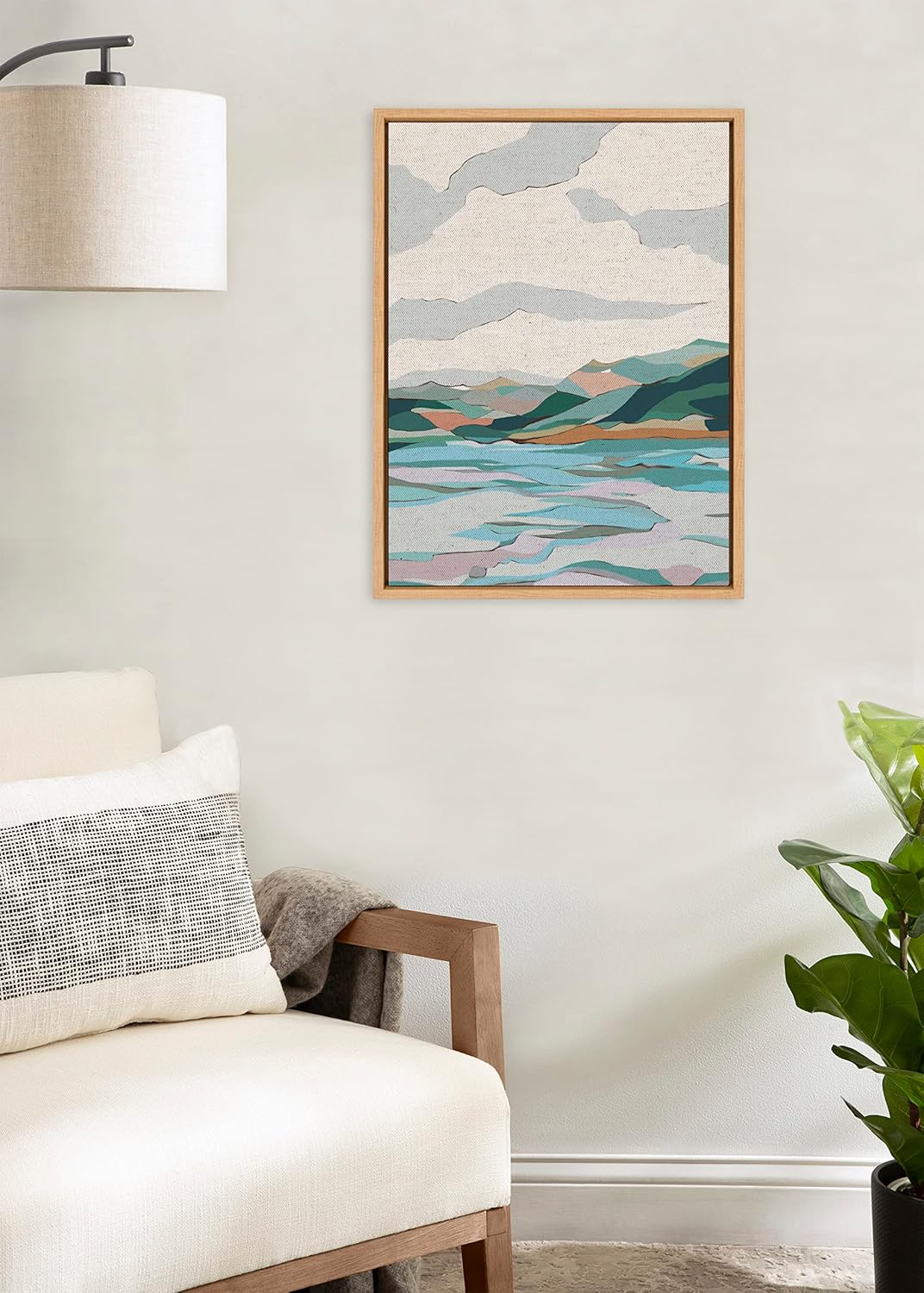 imageKate and Laurel Sylvie Dal Lake Framed Canvas Wall Art by Nikita Jariwala 18x24 Natural Soft Colorful Nature Landscape Art for Wall Home DecorNatural