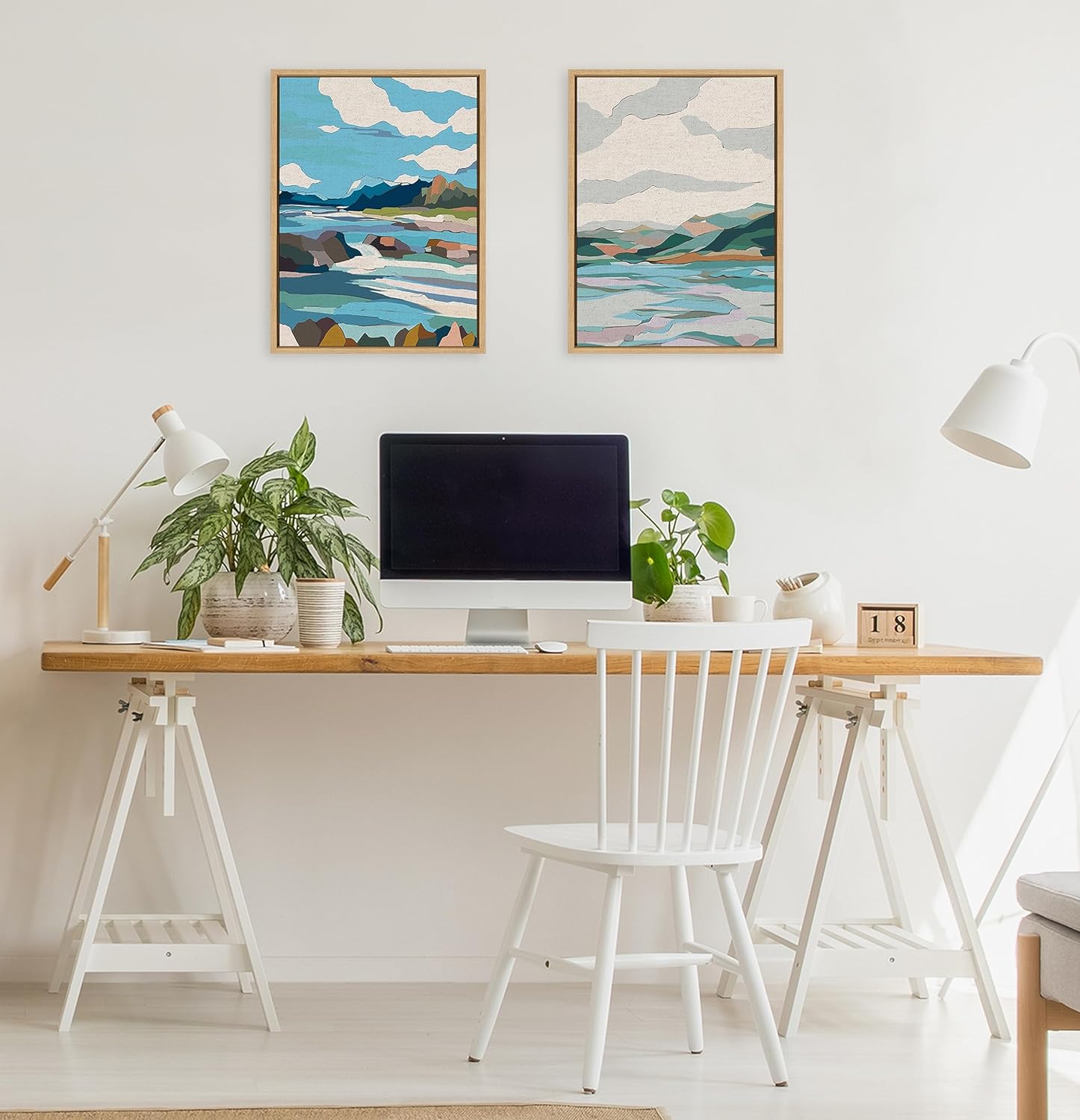 imageKate and Laurel Sylvie Dal Lake Framed Canvas Wall Art by Nikita Jariwala 18x24 Natural Soft Colorful Nature Landscape Art for Wall Home DecorNatural