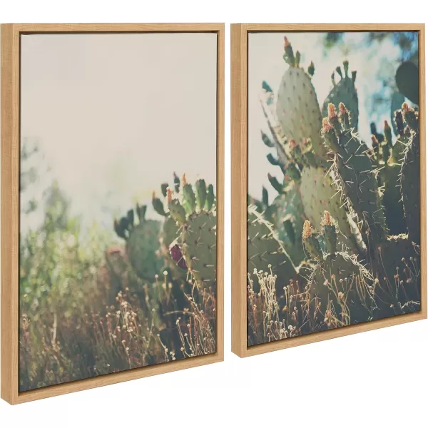 imageKate and Laurel Sylvie A Desert Prickly Pear Cactus 1 and 2 Framed Canvas Wall Art Set by Laura Evans 2 Piece 18x24 Natural Natural Cacti Plant Art for Wall