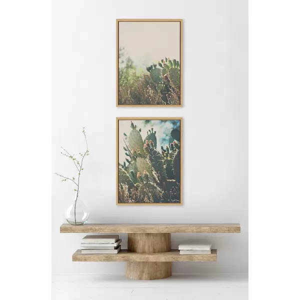 imageKate and Laurel Sylvie A Desert Prickly Pear Cactus 1 and 2 Framed Canvas Wall Art Set by Laura Evans 2 Piece 18x24 Natural Natural Cacti Plant Art for Wall
