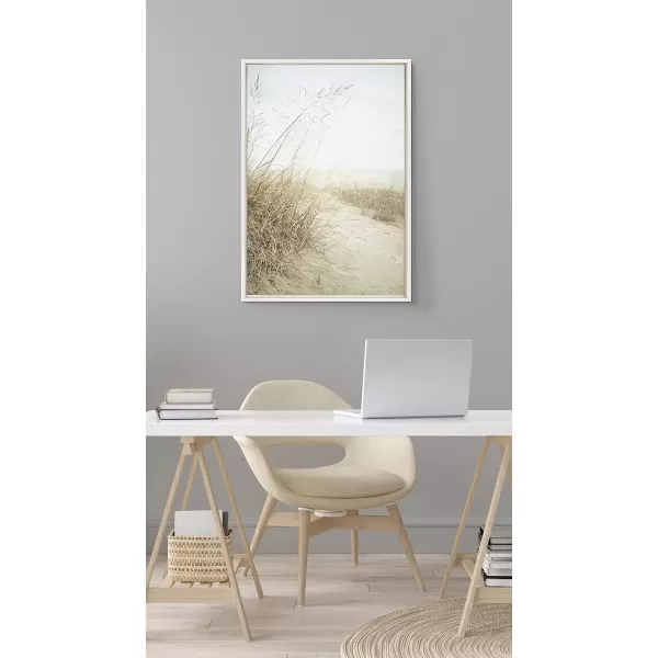 imageKate and Laurel Sylvie Beach Grasses Framed Canvas Wall Art by Emiko and Mark Franzen of F2Images 23x33 White Coastal Beach Art for WallWhite