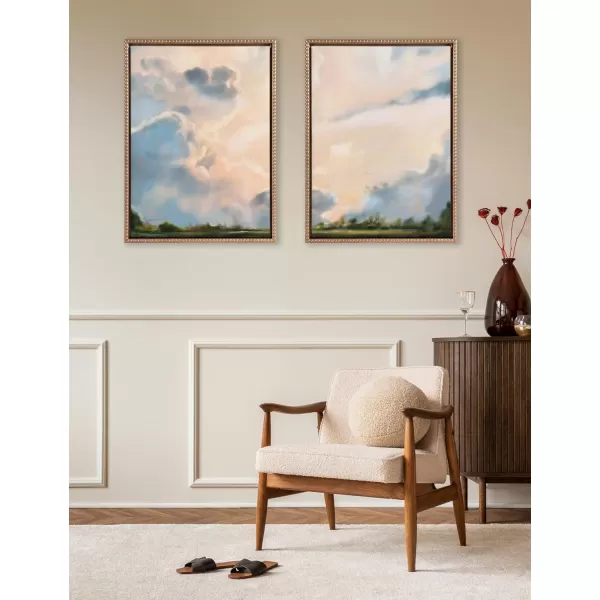 imageKate and Laurel Sylvie Beaded Clouds Vintage Framed Canvas Wall Art Set by Mary Sparrow 2 Piece Set 18x24 Gold Nature Landscape Art Set for Wall