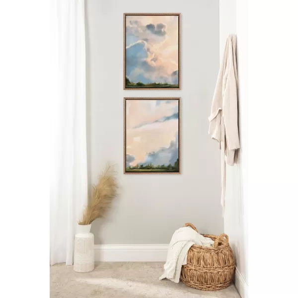 imageKate and Laurel Sylvie Beaded Clouds Vintage Framed Canvas Wall Art Set by Mary Sparrow 2 Piece Set 18x24 Gold Nature Landscape Art Set for Wall