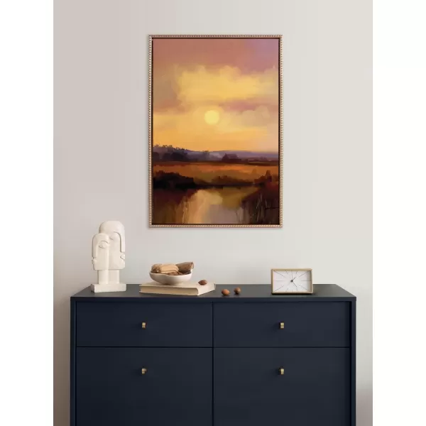 imageKate and Laurel Sylvie Beaded Farm and Sun Vintage Framed Canvas Wall Art by Mary Sparrow 23x33 Gold Farm Landscape Sunset Art for Wall