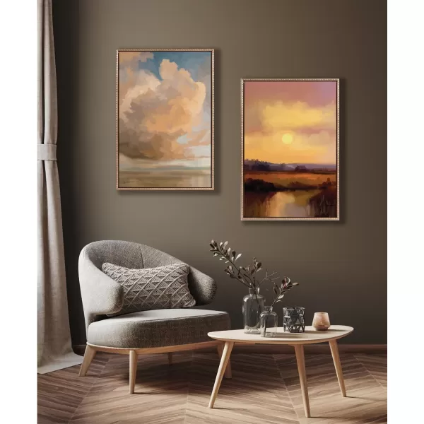 imageKate and Laurel Sylvie Beaded Farm and Sun Vintage Framed Canvas Wall Art by Mary Sparrow 23x33 Gold Farm Landscape Sunset Art for Wall