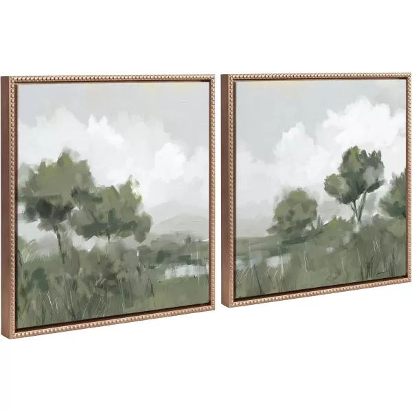 imageKate and Laurel Sylvie Beaded Shades of Olive 1 and 2 Vintage Framed Canvas Wall Art Set by Mary Sparrow 2 Piece Set 22x22 Gold Modern Abstract Tree Landscape Art for Wall