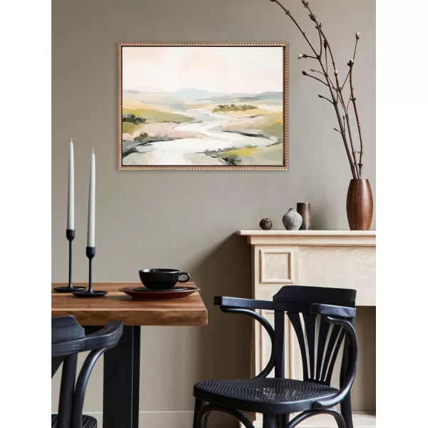 imageKate and Laurel Sylvie Beaded Tranquil Landscape II Vintage Framed Canvas Wall Art by Amy Lighthall 18x24 Gold Abstract Nature Painting Art for WallGold