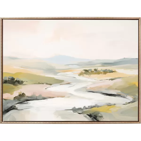 imageKate and Laurel Sylvie Beaded Tranquil Landscape II Vintage Framed Canvas Wall Art by Amy Lighthall 18x24 Gold Abstract Nature Painting Art for WallGold
