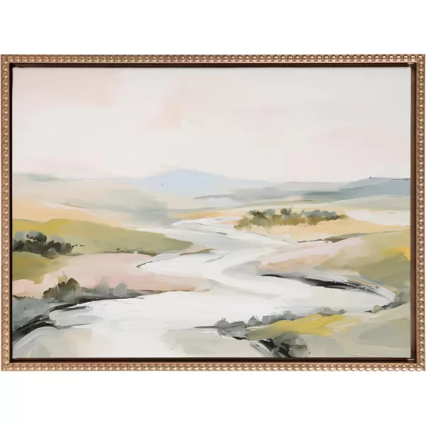 imageKate and Laurel Sylvie Beaded Tranquil Landscape II Vintage Framed Canvas Wall Art by Amy Lighthall 18x24 Gold Abstract Nature Painting Art for WallGold