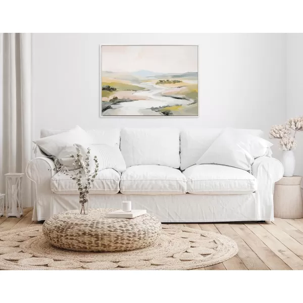 imageKate and Laurel Sylvie Beaded Tranquil Landscape II Vintage Framed Canvas Wall Art by Amy Lighthall 18x24 Gold Abstract Nature Painting Art for WallWhite