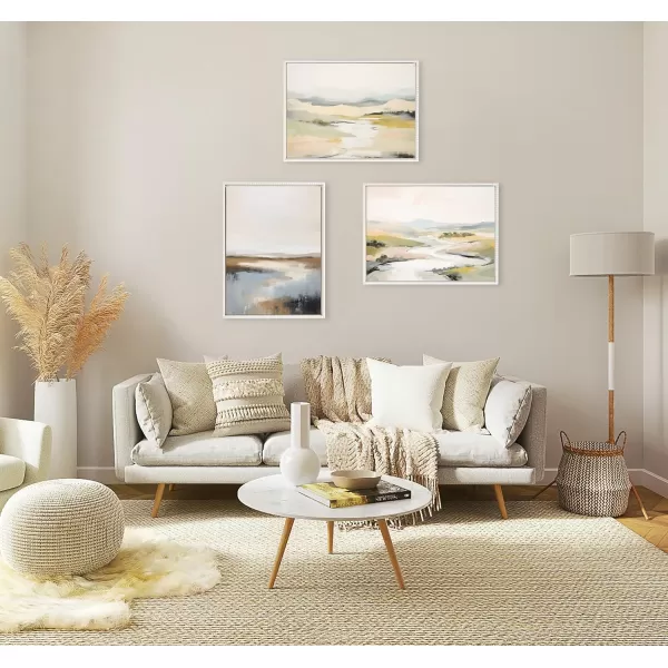 imageKate and Laurel Sylvie Beaded Tranquil Landscape II Vintage Framed Canvas Wall Art by Amy Lighthall 18x24 Gold Abstract Nature Painting Art for WallWhite