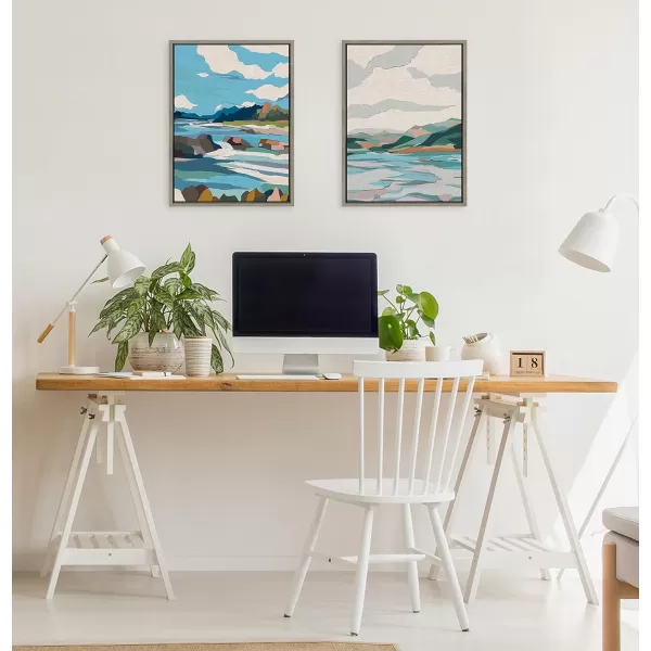 imageKate and Laurel Sylvie Dal Lake Framed Canvas Wall Art by Nikita Jariwala 18x24 Natural Soft Colorful Nature Landscape Art for Wall Home DecorGray