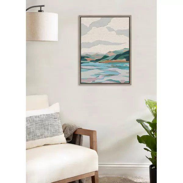 imageKate and Laurel Sylvie Dal Lake Framed Canvas Wall Art by Nikita Jariwala 18x24 Natural Soft Colorful Nature Landscape Art for Wall Home DecorGray