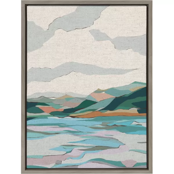 imageKate and Laurel Sylvie Dal Lake Framed Canvas Wall Art by Nikita Jariwala 18x24 Natural Soft Colorful Nature Landscape Art for Wall Home DecorGray